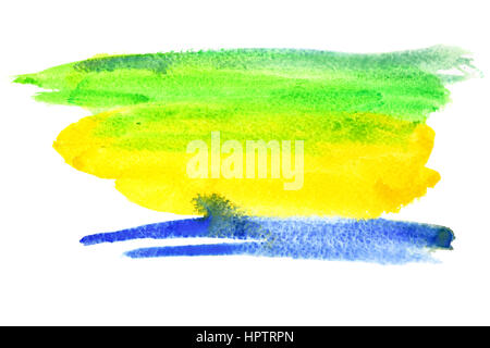 Watercolor brush strokes (Green, yellow, blue) Stock Photo