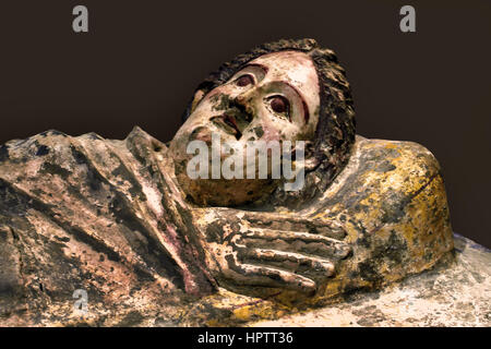 Tub Sarcophagus with lying woman Chiusi  Italy 150 - 100 BC , Etruscan,  Etruria, Tuscany,  ( detail only head ) Stock Photo