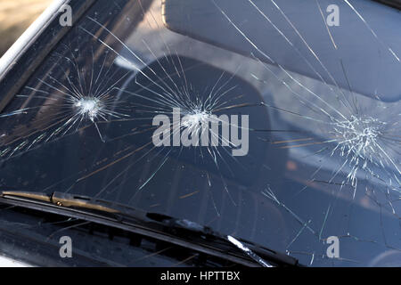 broken windshield on car Stock Photo