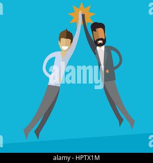 white and indian business men doing high five. Teamwork and success concept. Stock Vector