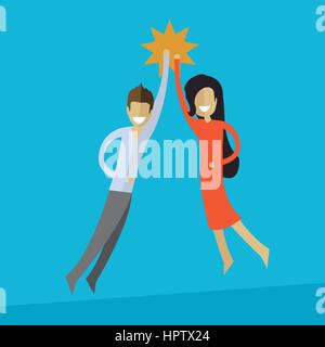 Business man and woman doing high five. Teamwork and success concept. Stock Vector