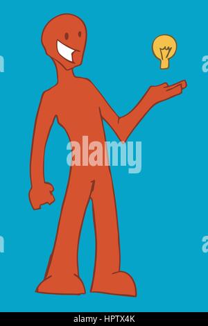 Man showing a lightbull. Idea concept Stock Vector