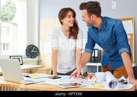 Two designers, architects working together in office Stock Photo