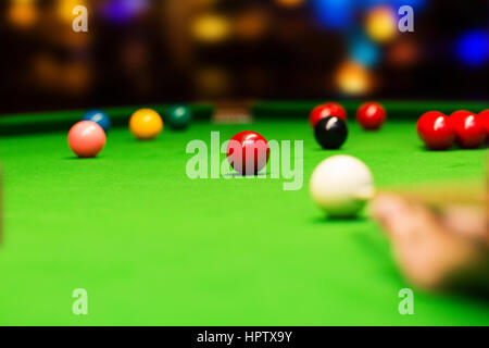 playing snooker in bar Stock Photo