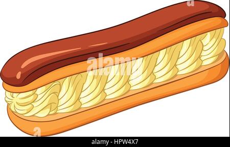 Eclair pastry filled with a cream and topped with chocolate icin Stock Vector