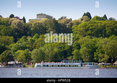 Europe, Germany, Ruhr area, Essen, excursion boat at lake Baldeney, Villa Huegel. Stock Photo