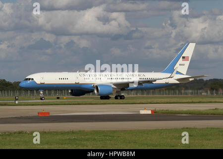 USAF C-32A, a military VIP configured Boeing 757, departing RAF Mildenhall and heading back to the US. Stock Photo