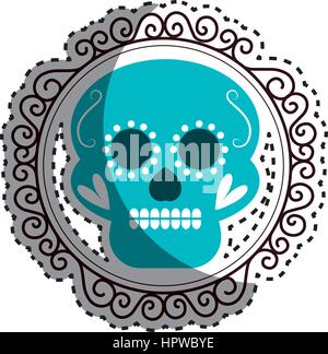 sticker vintage border with decorative ornamental sugar skull Stock Vector