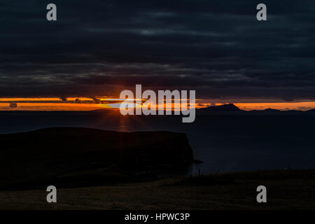 Sunset from Trumpan, on the Waternish Peninsula, Isle of Skye, looking towards the Western Isles, October 2016 Stock Photo