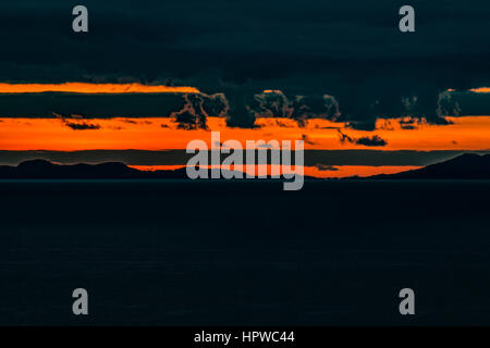 Sunset from Trumpan, on the Waternish Peninsula, Isle of Skye, looking towards the Western Isles, October 2016 Stock Photo