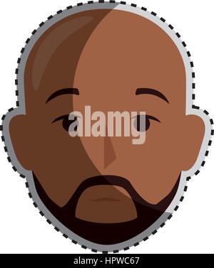 sticker colorful silhouette front view bald man with moustache Stock Vector