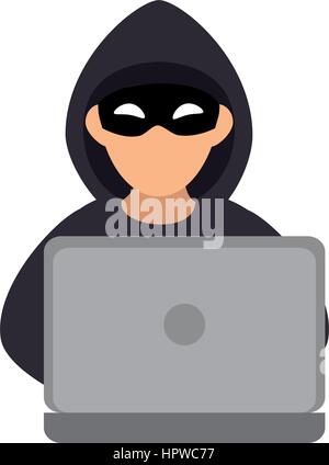 color silhouette with hacker and laptop Stock Vector