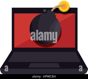 color silhouette of laptop computer with virus bomb on screen Stock Vector
