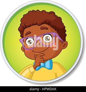Thoughtful young smart african american student boy. Vector illu Stock Vector