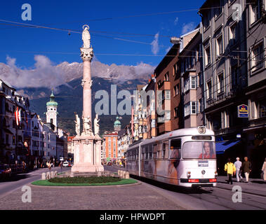 Tram in  Maria Theresa Strasse, Innsbruck, Austria Stock Photo