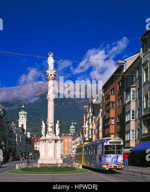 Tram in  Maria Theresa Strasse, Innsbruck, Austria Stock Photo