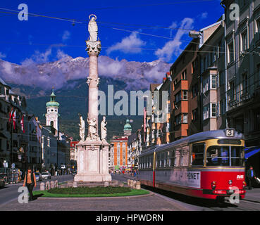 Tram in  Maria Theresa Strasse, Innsbruck, Austria Stock Photo