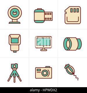 Icons Style Photography Icons Set, Vector Design Stock Vector