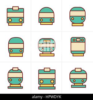 Icons Style Set of transport icons - Train and Tram, vector illustration Stock Vector
