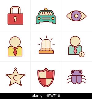 Icons Style Security icon set on white background Stock Vector