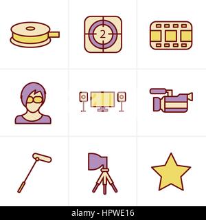 Icons Style vector black movie icon set on gray Stock Vector