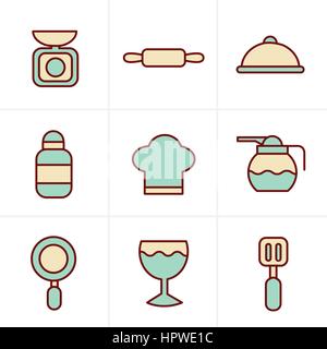 Icons Style  Cooking Foods and Kitchen outline icons set Stock Vector