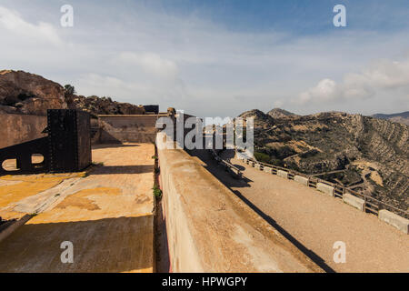Ruins of Cabo Tinoso Cartagena Guns near Mazarron Murcia Spain at sunny day. Stock Photo