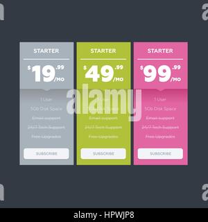 Vector pricing table for websites and applications Stock Vector