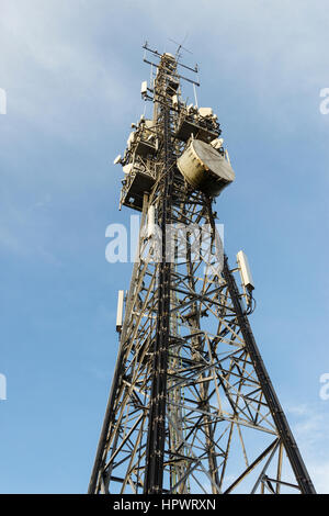 A tall radio and telecoms transmitter mast at Membury Services on the ...