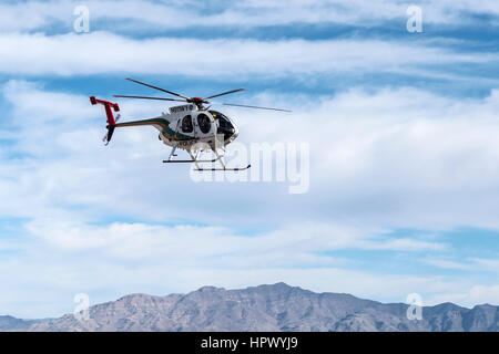 Las Vegas Nevada, USA - February, 6, 2015:  Las Vegas metropolitan police helicopter on patrol. Stock Photo