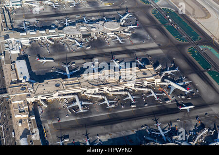 Los Angeles, California, USA - August 16, 2016:  Aerial view of Delta Airlines terminals at LAX. Stock Photo