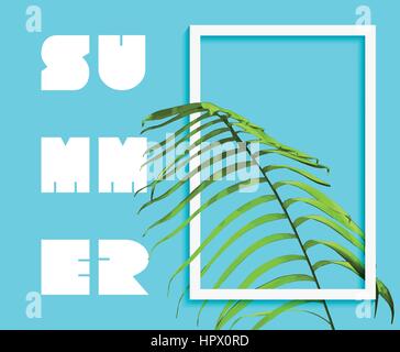 Tropical summer art with jungle nature decoration inside frame. Palm tree leaves background, exotic plant in modern graphic fashion style. EPS10 vecto Stock Vector
