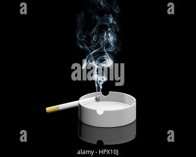 Cigarette and smoke on ashtray isolated on dark background Stock Photo