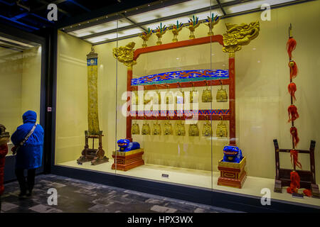 BEIJING, CHINA - 29 JANUARY, 2017: Indoors museum inside temple of heaven compund, imperial complex with various religious buildings located in southe Stock Photo