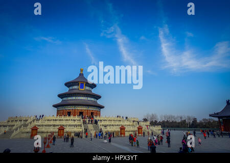 BEIJING, CHINA - 29 JANUARY, 2017: Beautiful circular structure inside temple of heaven compound, imperial complex various religious buildings located Stock Photo