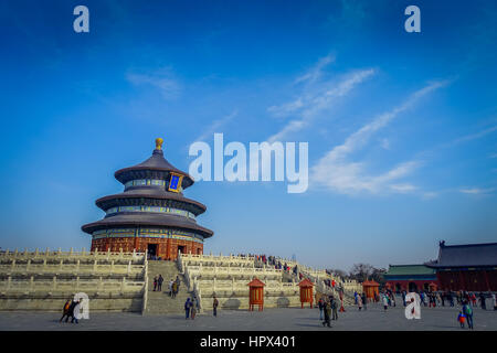 BEIJING, CHINA - 29 JANUARY, 2017: Beautiful circular structure inside temple of heaven compound, imperial complex various religious buildings located Stock Photo