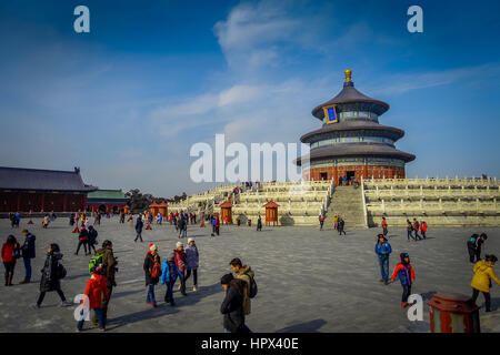 BEIJING, CHINA - 29 JANUARY, 2017: Beautiful circular structure inside temple of heaven compound, imperial complex various religious buildings located Stock Photo