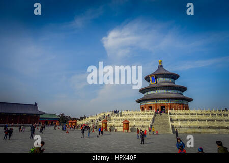 BEIJING, CHINA - 29 JANUARY, 2017: Beautiful circular structure inside temple of heaven compound, imperial complex various religious buildings located Stock Photo