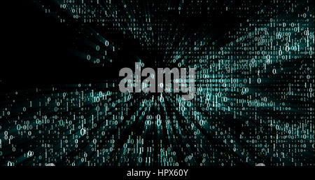 burst set of random binary number glowing on a black background Stock Photo