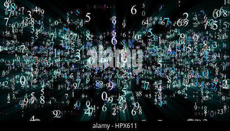 burst set of random numbers glowing on a black background Stock Photo