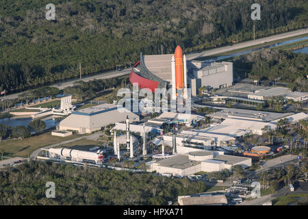 CAPE CANAVERAL, ORLANDO, FL - FEBRUARY 17, 2017: Aerial view of the whole complex of NASA. Kennedy Space Center Museum Stock Photo