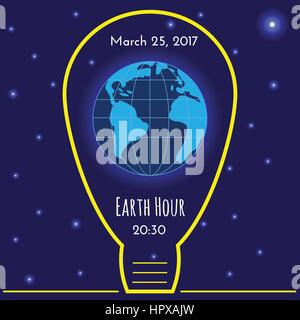 Earth, bulb light, alarm clock on blue background Stock Vector