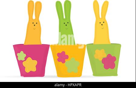 Multicolored easter bunnies sitting in row Stock Vector