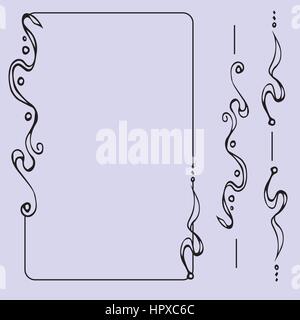 Vector set of ornate line art frames and borders. Black outline elements for invitations or greeting cards. Hand drawn image. Stock Vector