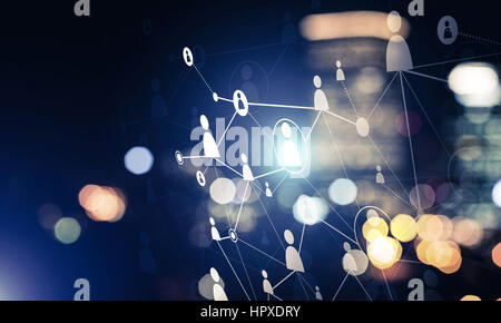 Background conceptual image with social connection lines on dark backdrop Stock Photo