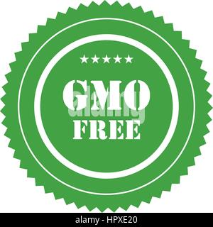 GMO FREE label, sign, logo, stamp, icon. Green badge for GMO free products. No GMO food sticker. Guarantee or certificate for non genetically modified Stock Vector