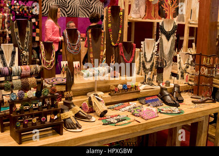 Fashion jewelry (bracelets, pendants,etc) on display in BISUTEX International Fashion Jewellery and Accessories Trade Fair IFEMA 2017. Madrid (Spain). Stock Photo