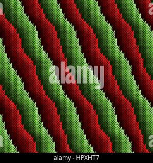 Alternating stripes in red and green hues are forming seamless knitting vector pattern as a fabric texture Stock Vector