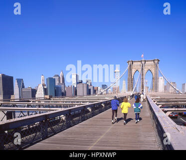 Pedestrian walkway over Brooklyn Bridge, Manhattan, New York, New York State, United States of America Stock Photo