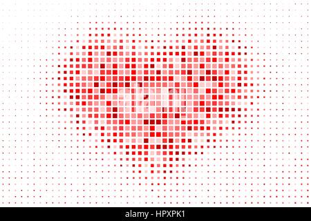Pixelated heart pattern as a background. Red heart with halftone effect for your design Stock Vector